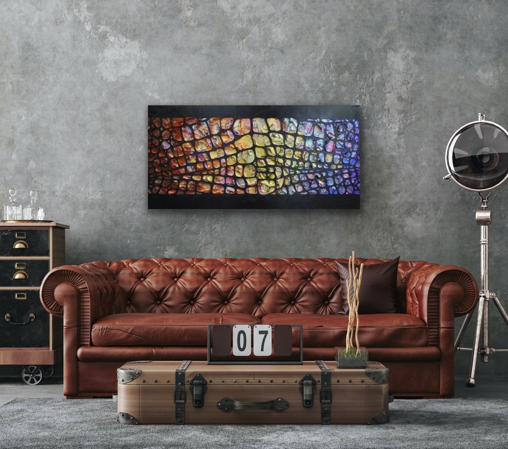 Original Palette knife Impasto Textured Large Abstract Wall Art MADE2ORDER Geometric Mosaic Painting Black and MultiColor