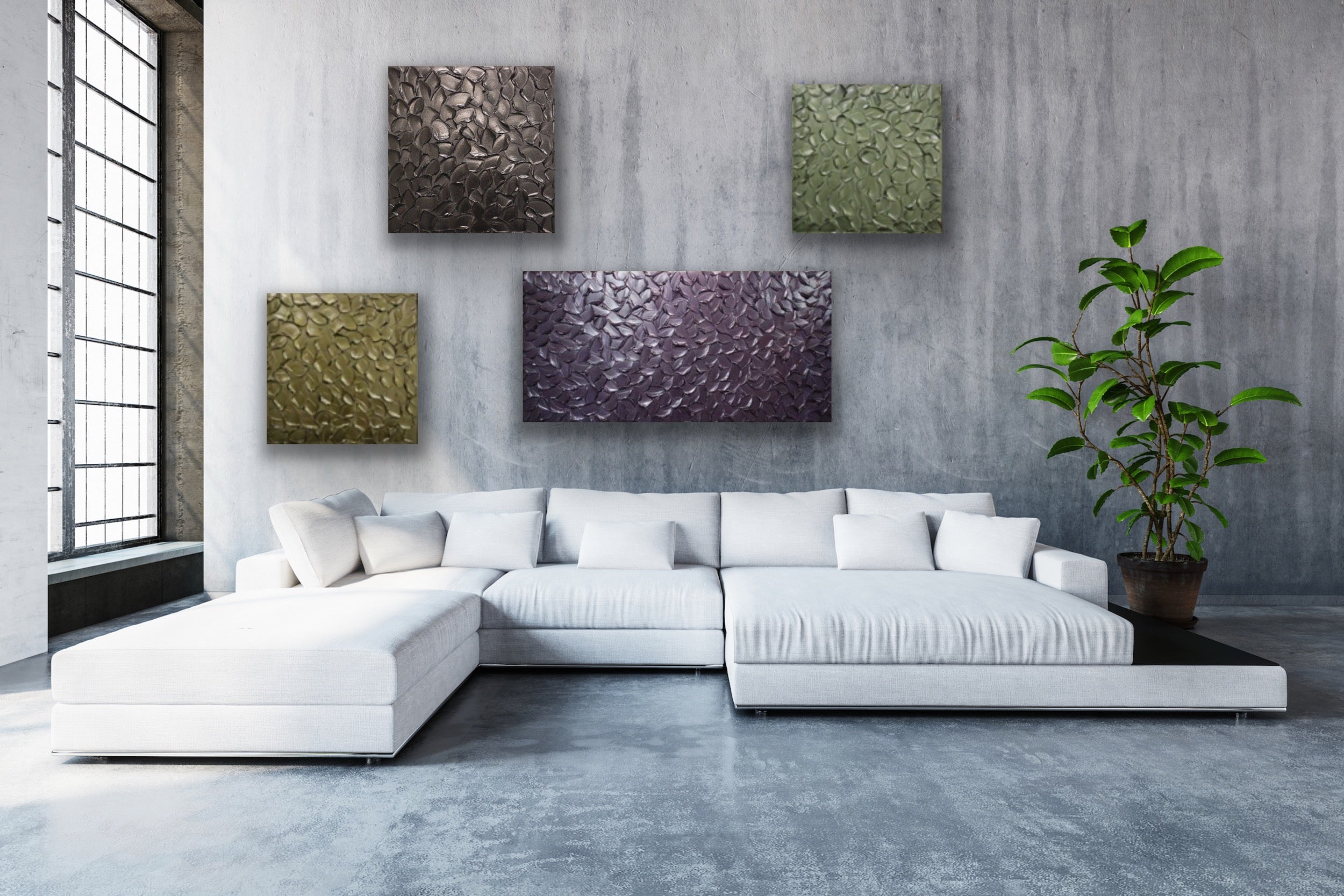 Green Grey Abstract Minimalist ORIGINAL Metallic Textured Painting palette knife Impasto, Abstract Wall Art -MADE2ORDER-Mix & match