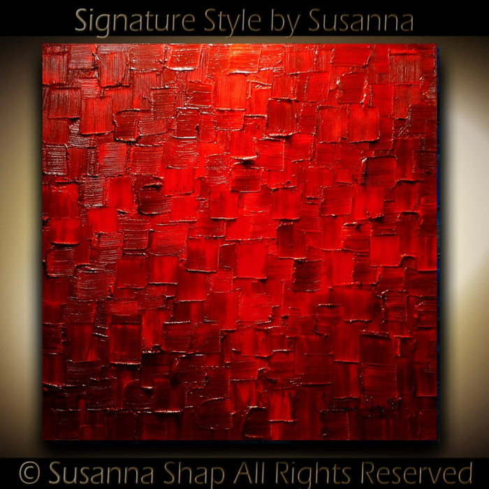 Original Red and black Modern Art Abstract painting, Geometric Squares Impasto Textured palette knife art by susanna shap (MADE2ORDER)
