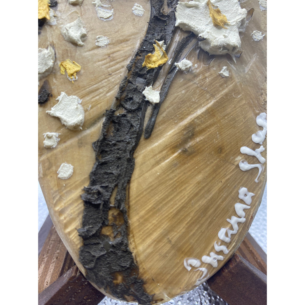 ORIGINAL Irregular organic shape Oval Miniature Tree oil painting, Small Tactile Art, on wood- by Susanna Shap