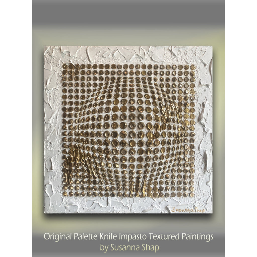 Abstract ORIGINAL Art White & Gold Textured painting, Handmade wall art, 12"x12"