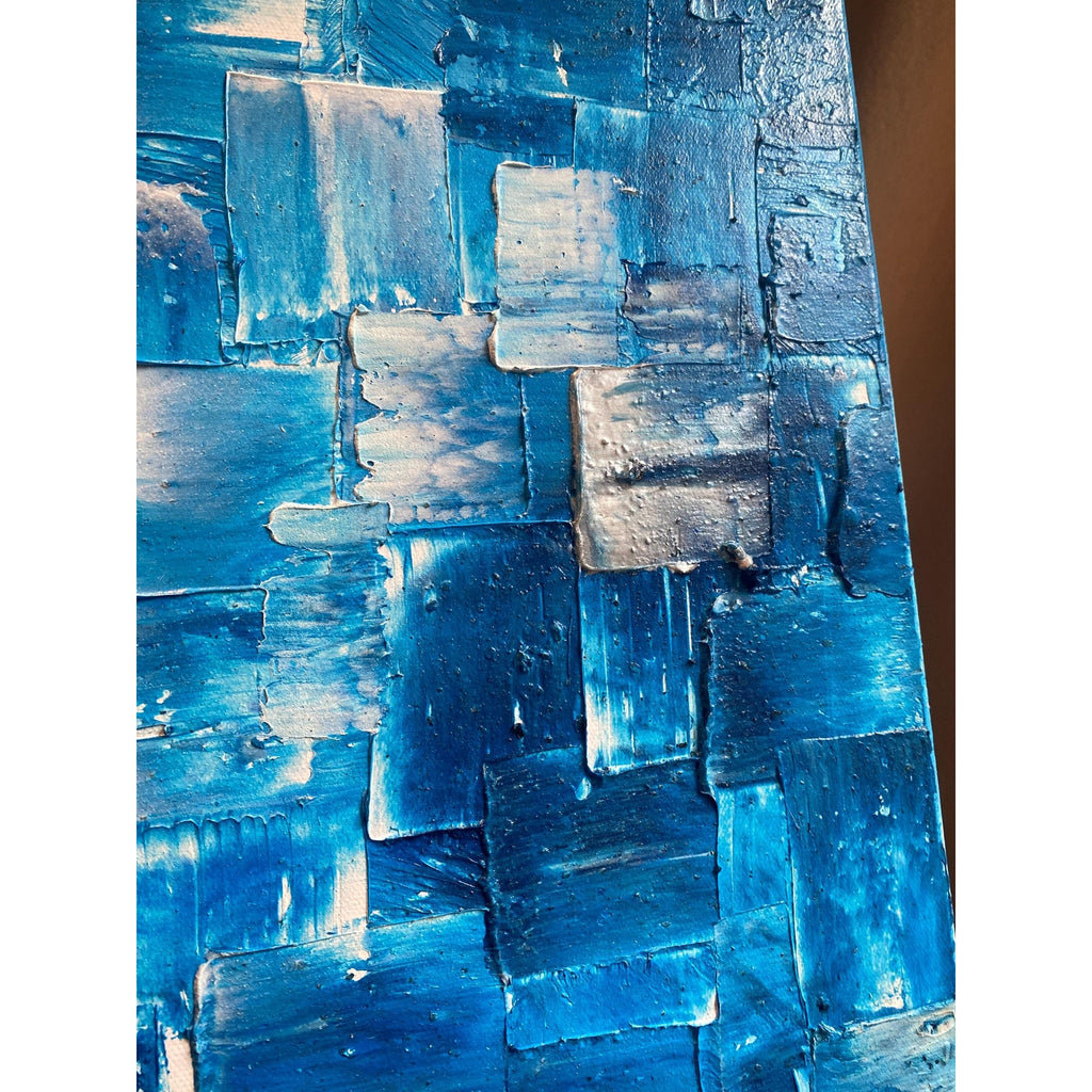 ORIGINAL Blue Large Abstract painting Minimalist Squares Geometric Heavy Textured 36"x36" Palette knife Art- by Susanna Shap