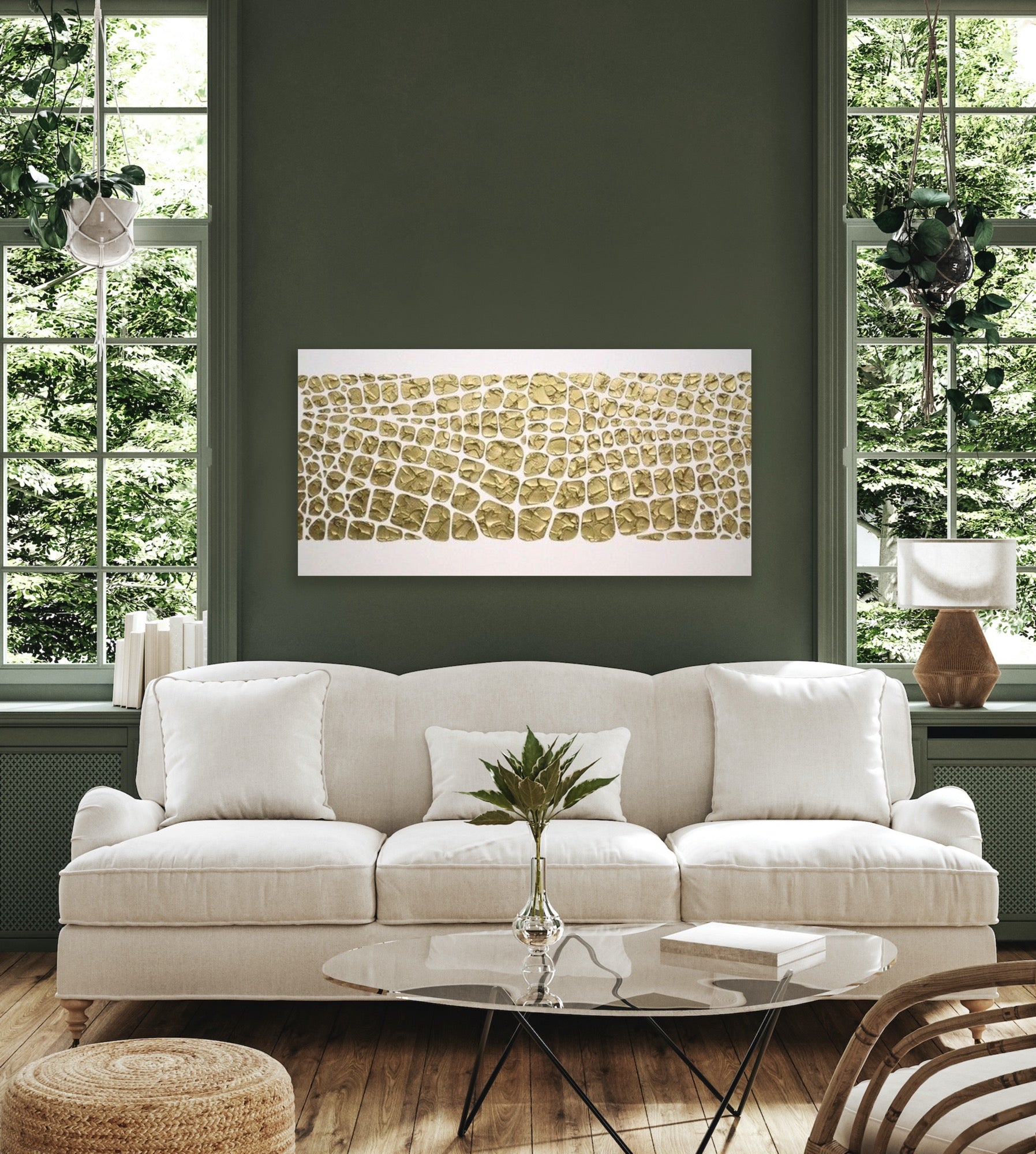 Original white and gold Textured Large Abstract Art MADE2ORDER Mosaic Painting (48”x24”)