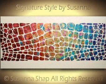 Original painting, multicolor rainbow on white, Textured Large Abstract Art MADE2ORDER Mosaic Painting (48”x24”)