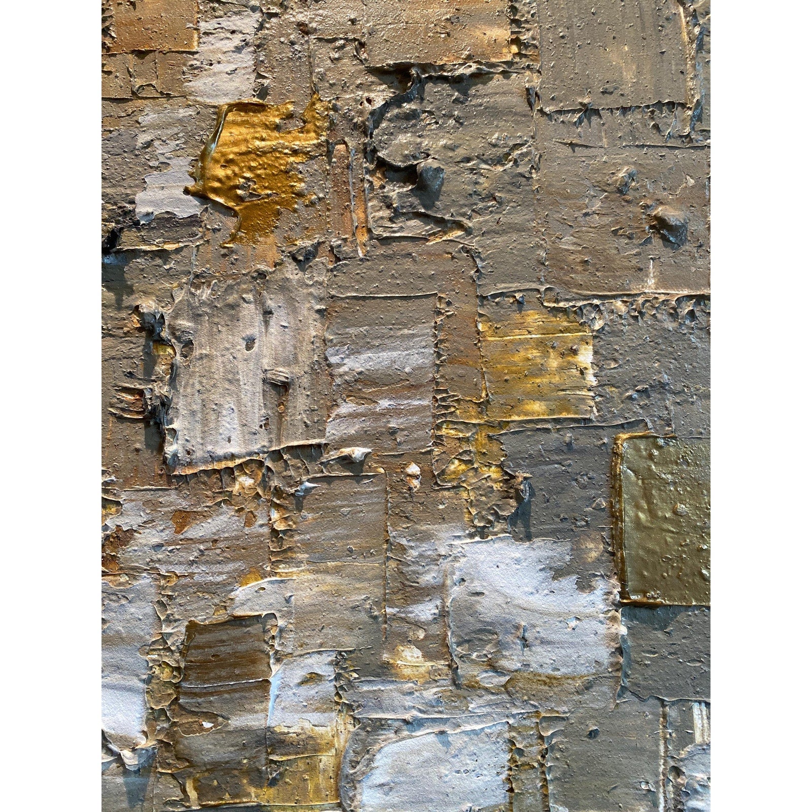 ORIGINAL Minimalist Large Abstract painting Neutral Beige Gray Squares Geometric Heavy Textured 36"x36" Palette knife Art- by Susanna Shap