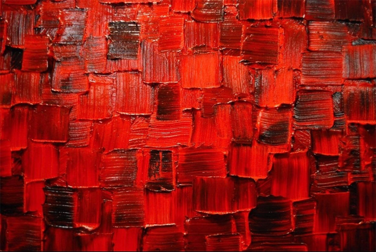 Original Red and black Modern Art Abstract painting, Geometric Squares Impasto Textured palette knife art by susanna shap (MADE2ORDER)