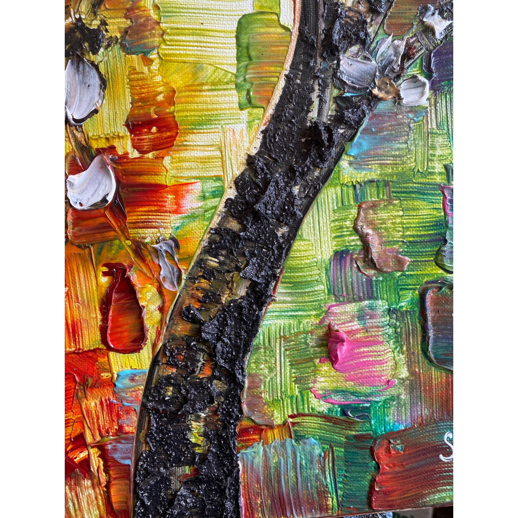 Original Palette Knife Cherry Blossom Painting, Textured Impasto Art (18"x24")