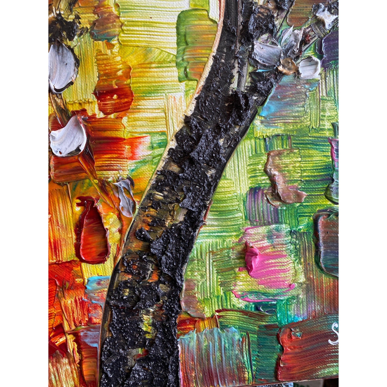 Original Palette Knife Cherry Blossom Painting, Textured Impasto Art (18"x24")