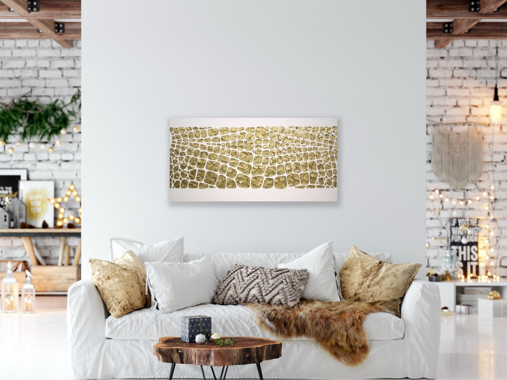 Original white and gold Textured Large Abstract Art MADE2ORDER Mosaic Painting (48”x24”)