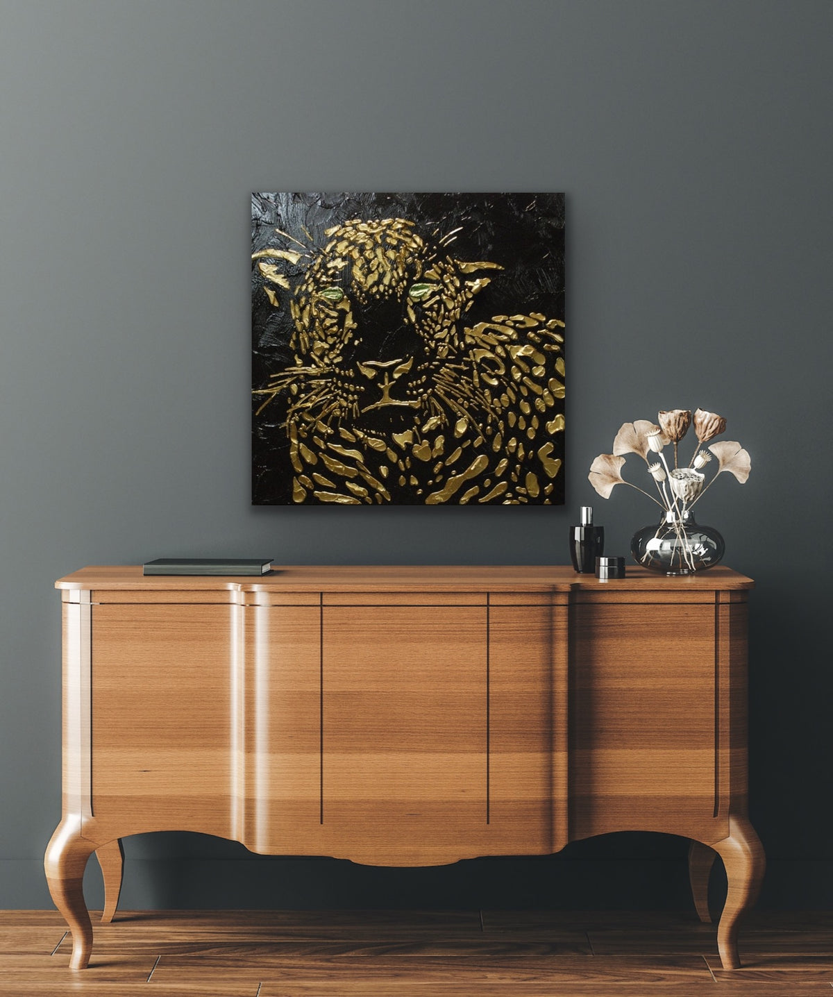 Original Abstract Leopard Painting Black Gold Palette Knife Impasto Textured Fine Art on Canvas - MADE2ORDER Mix&match