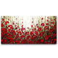 Floral Landscape art, red poppies on olive green, Abstract Wall Art, Panoramic Fine Art Giclee PRINT on Canvas by Susanna Shap