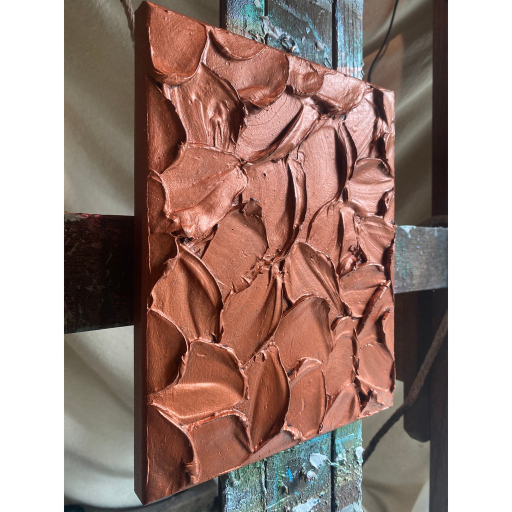 "copper" ORIGINAL Abstract Textured Gold painting, Metallic Palette knife Impasto Textured, Small 8" x 10"