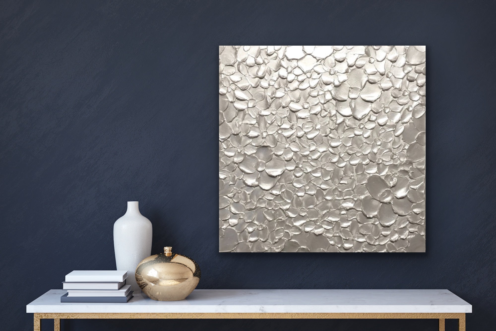 White pearl Blossoms Flowers Abstract Minimalist ORIGINAL Textured Painting palette knife Impasto, Abstract Wall Art -MADE2ORDER