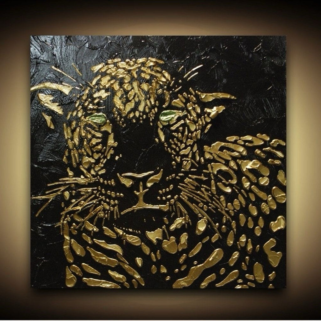 Original Abstract Leopard Painting Black Gold Palette Knife Impasto Textured Fine Art on Canvas - MADE2ORDER Mix&match