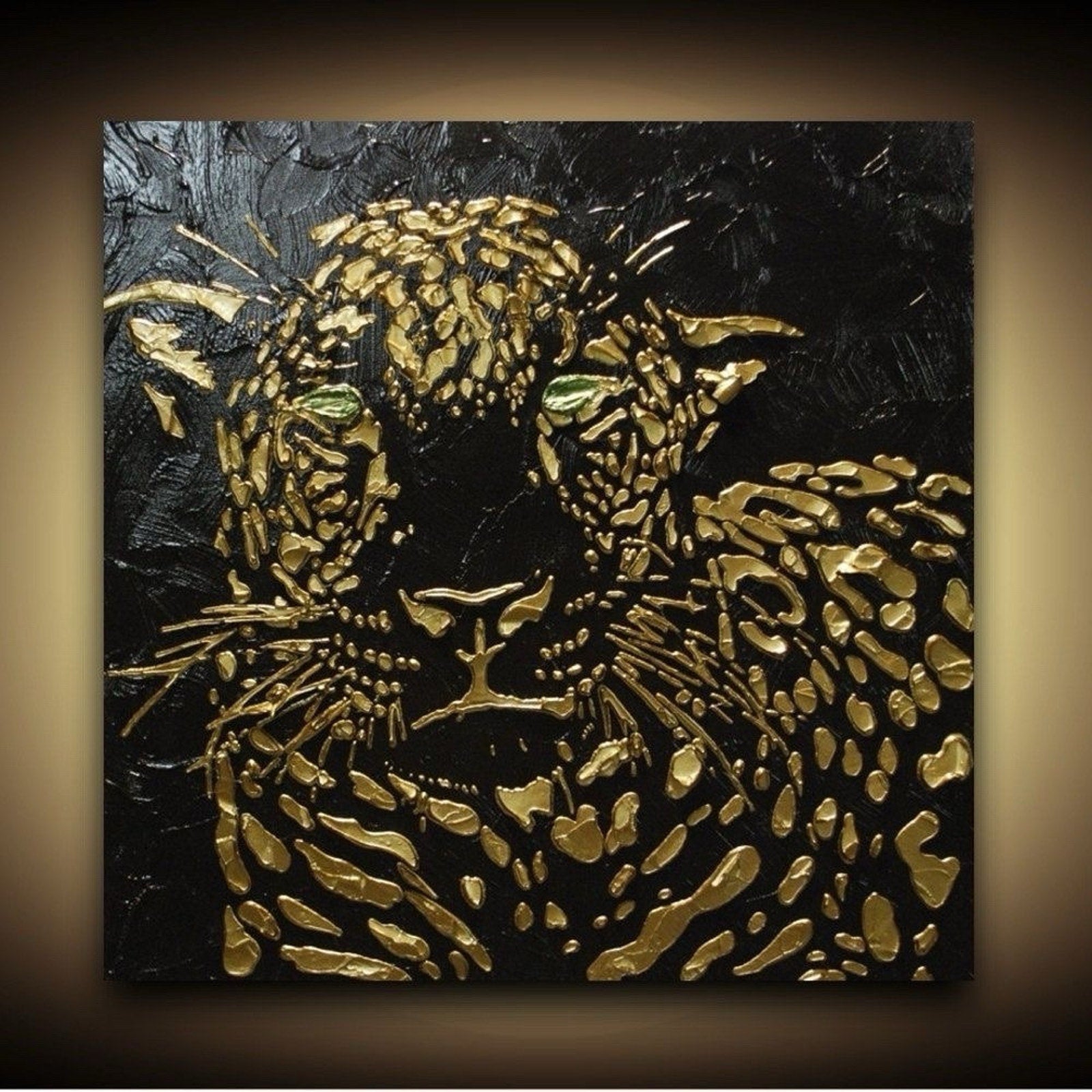 Original Abstract Leopard Painting MADE2ORDER Black Gold Palette Knife Texture