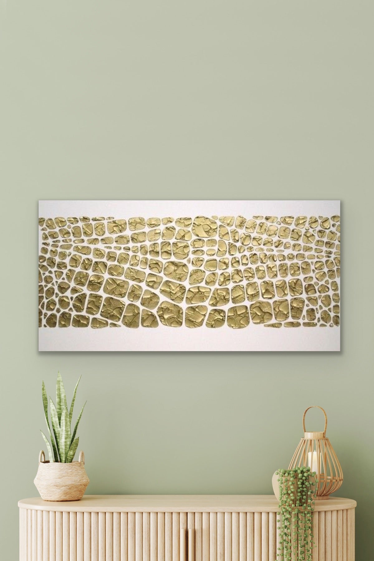 Original white and gold Textured Large Abstract Art MADE2ORDER Mosaic Painting (48”x24”)