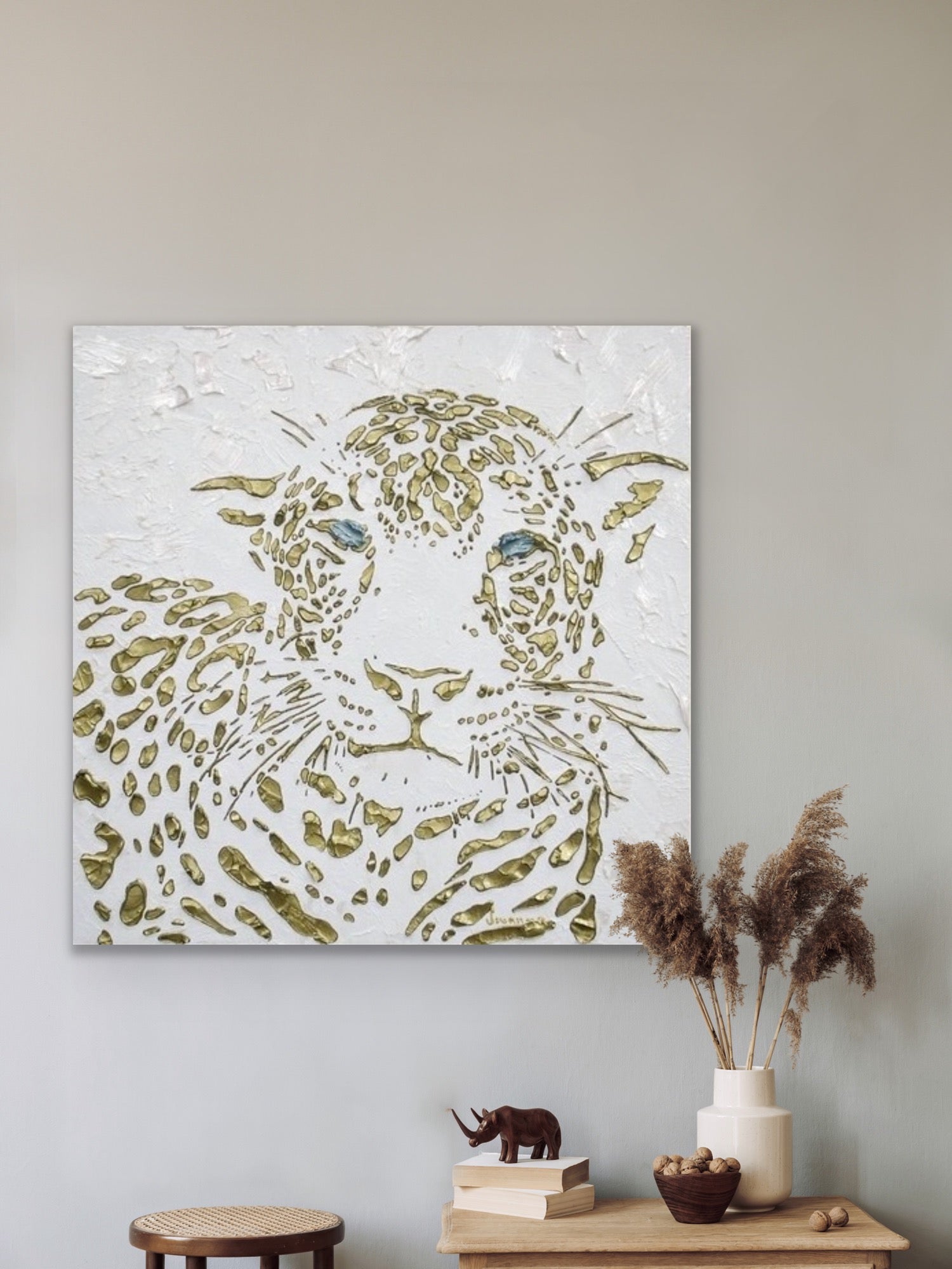 Original Leopard Painting MADE2ORDER Gold On White Textured Palette Knife Art