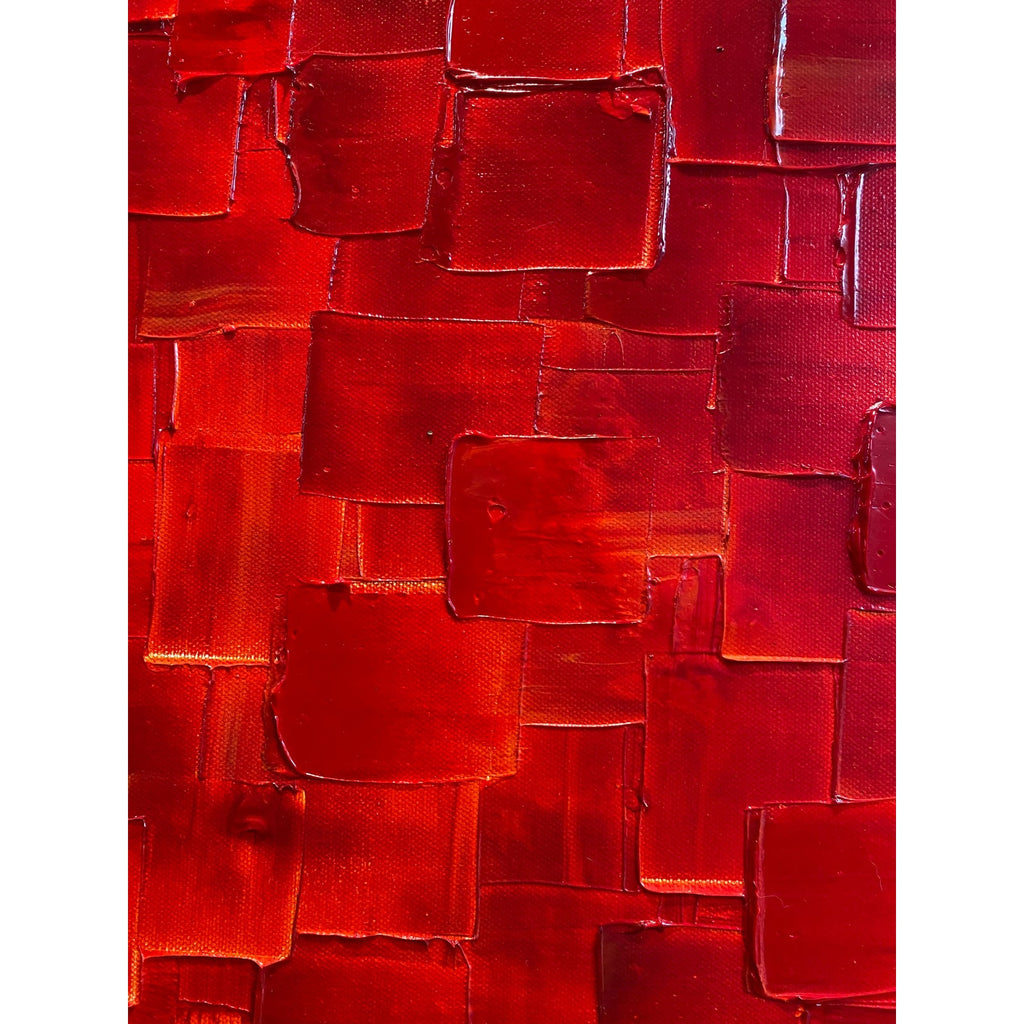 ORIGINAL Large Red Abstract painting, Squares, Geometric Textured 48"x24" Palette knife Art- by Susanna Shap
