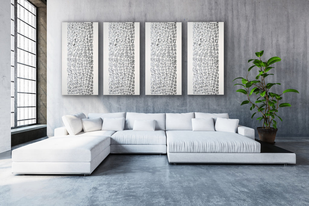 Original painting, metallic silver on white, Textured Large Abstract Art MADE2ORDER Mosaic Painting (48”x24”)