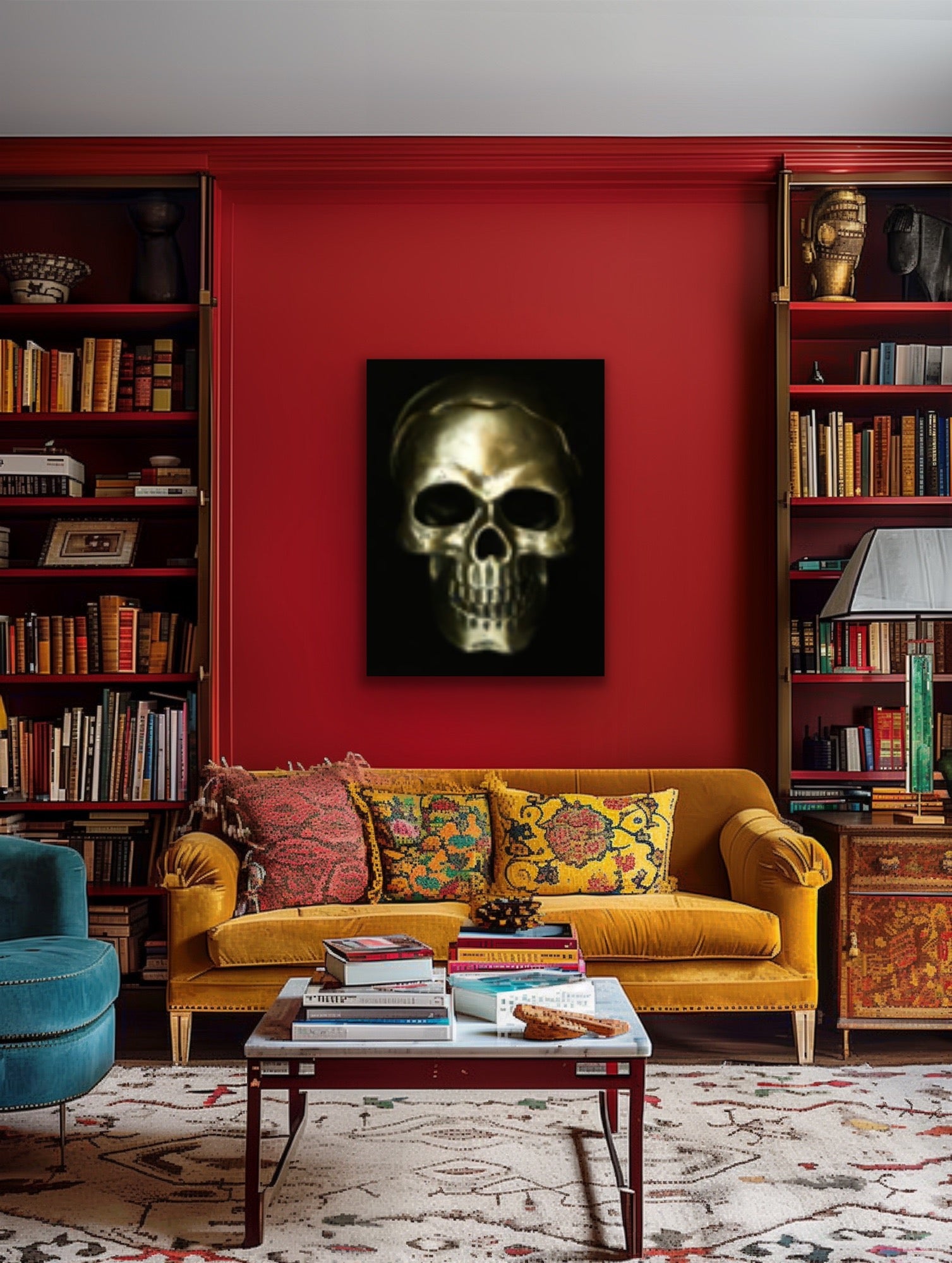 Gold skull on black goth Original Photography Halloween Wall art decor, Stretched Canvas, Fine Art Giclee PRINT, Small-X large, Susanna Shap