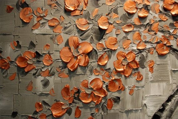 Original Copper Cherry Blossom Tree Modern Abstract Landscape, Impasto Textured painting palette knife art by susanna shap (MADE2ORDER)
