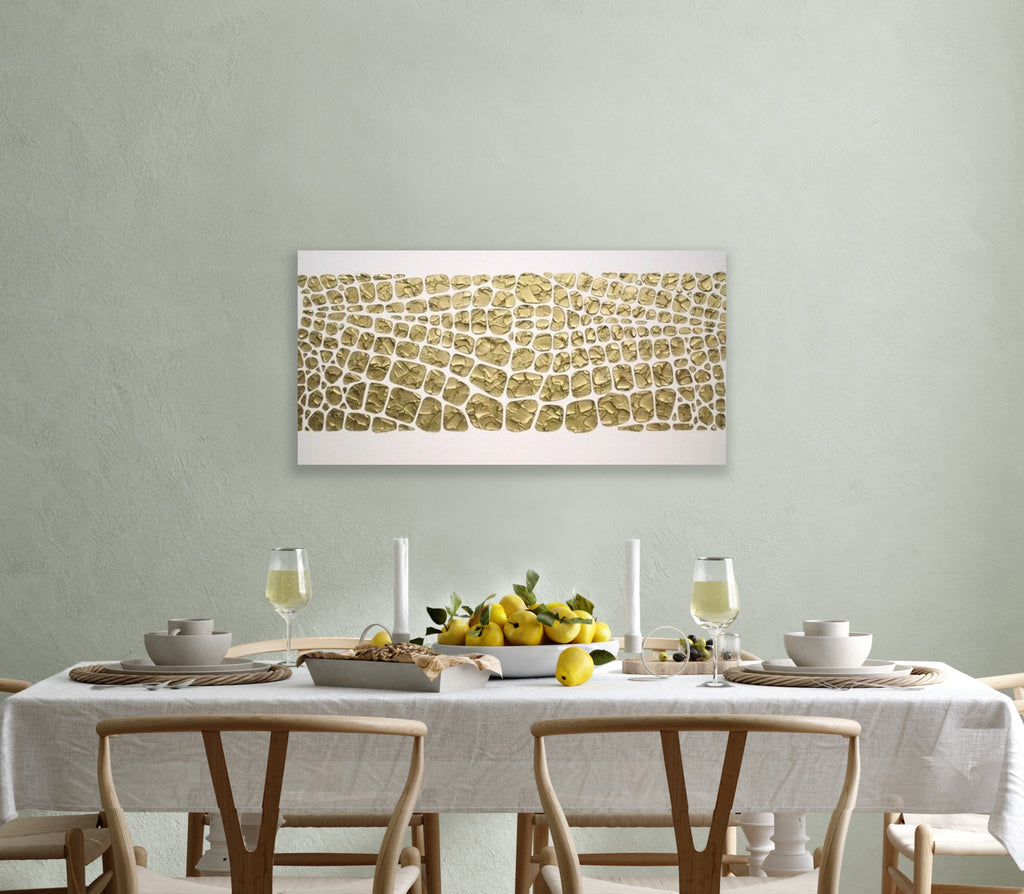 Original white and gold Textured Large Abstract Art MADE2ORDER Mosaic Painting (48”x24”)
