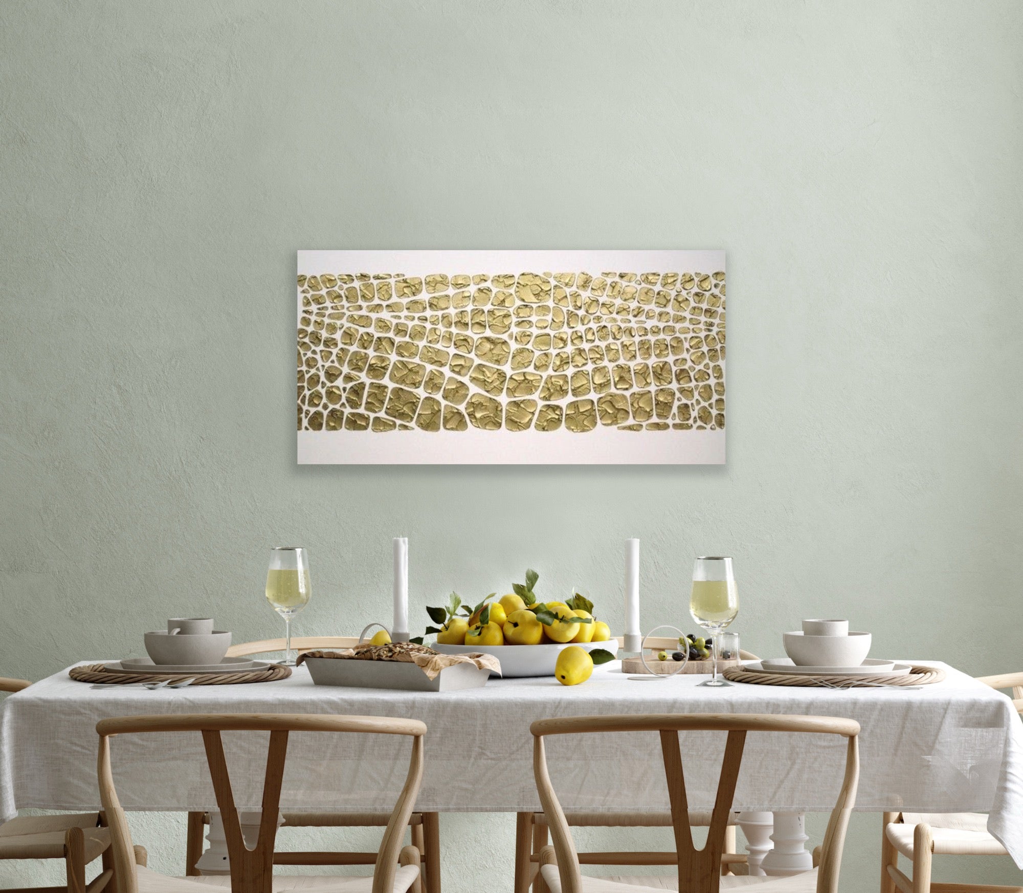 Original white and gold Textured Large Abstract Art MADE2ORDER Mosaic Painting (48”x24”)