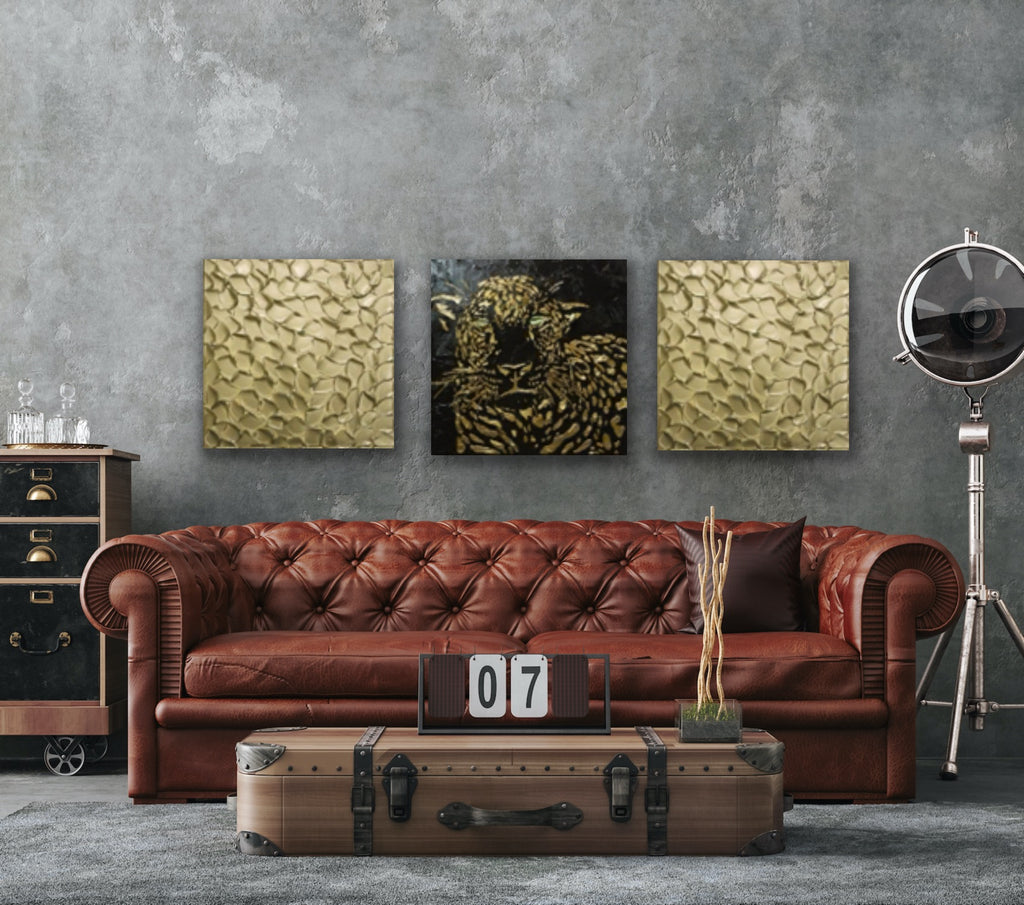 Original Abstract Leopard Painting Black Gold Palette Knife Impasto Textured Fine Art on Canvas - MADE2ORDER Mix&match
