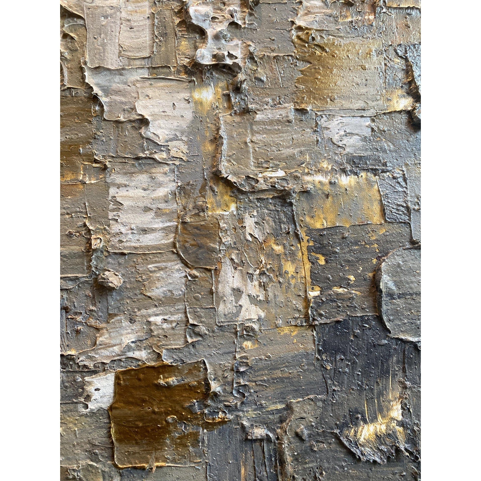 ORIGINAL Minimalist Large Abstract painting Neutral Beige Gray Squares Geometric Heavy Textured 36"x36" Palette knife Art- by Susanna Shap