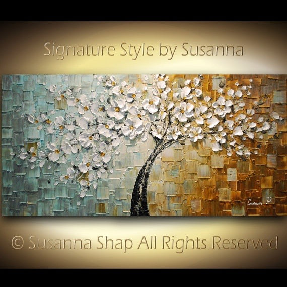 Original Abstract tree painting White cherry blossom textured palette knife impasto art by susanna shap (MADE2ORDER)