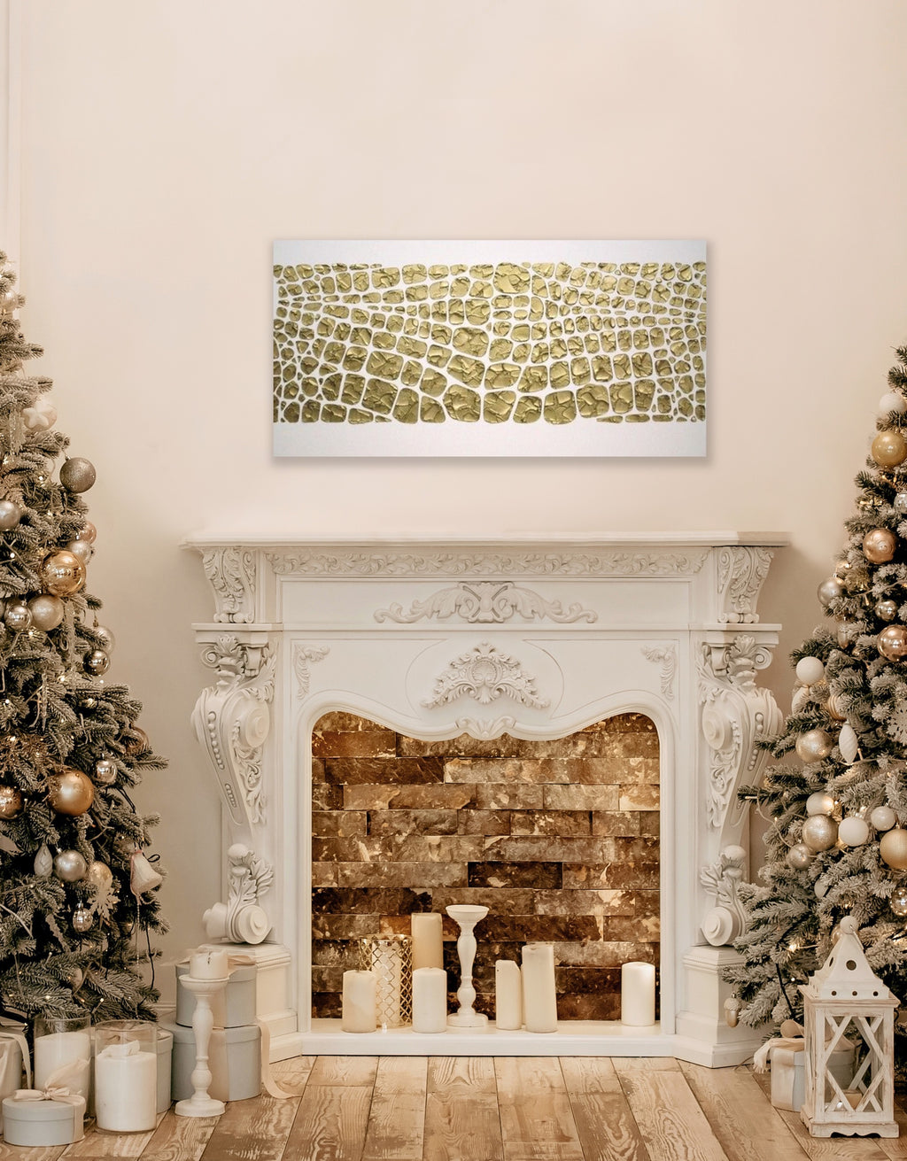 Original white and gold Textured Large Abstract Art MADE2ORDER Mosaic Painting (48”x24”)