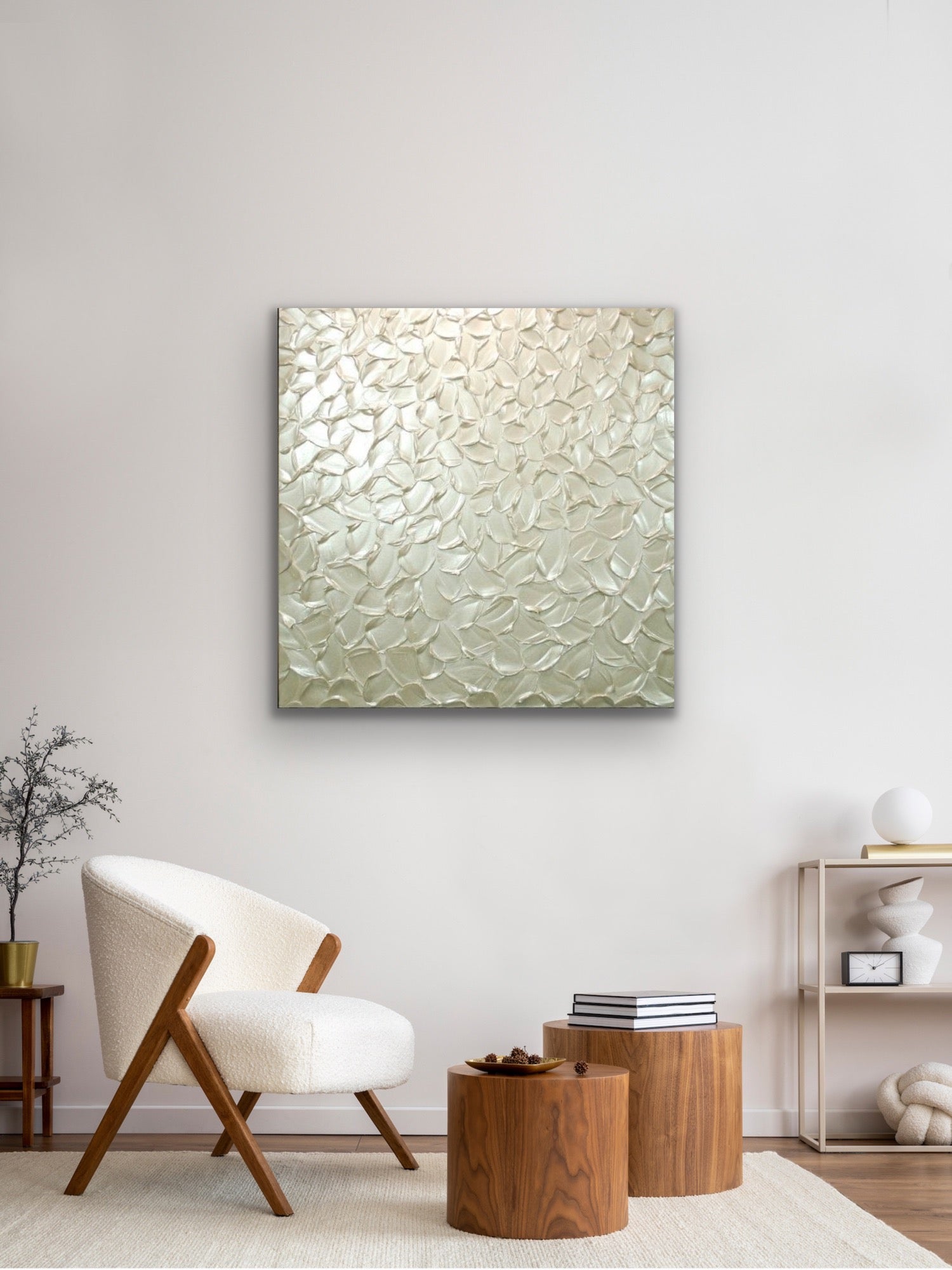 White pearl Abstract Minimalist ORIGINAL Textured Painting palette knife Impasto, Abstract Wall Art -MADE2ORDER