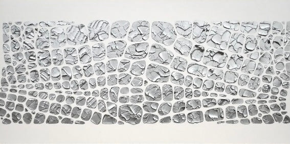 Original painting, metallic silver on white, Textured Large Abstract Art MADE2ORDER Mosaic Painting (48”x24”)