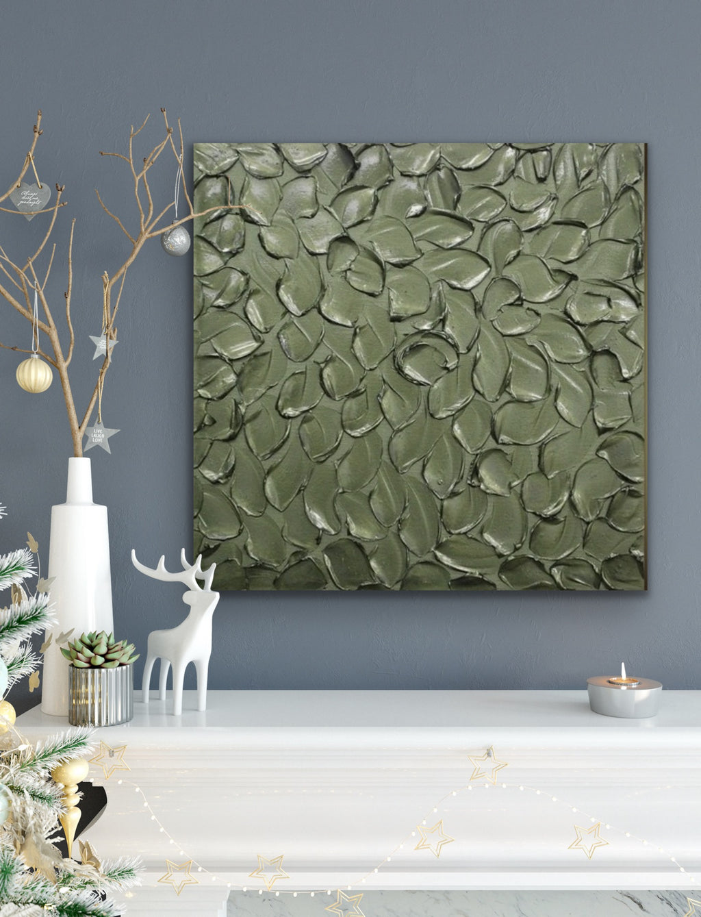 Green Grey Abstract Minimalist ORIGINAL Metallic Textured Painting palette knife Impasto, Abstract Wall Art -MADE2ORDER-Mix & match