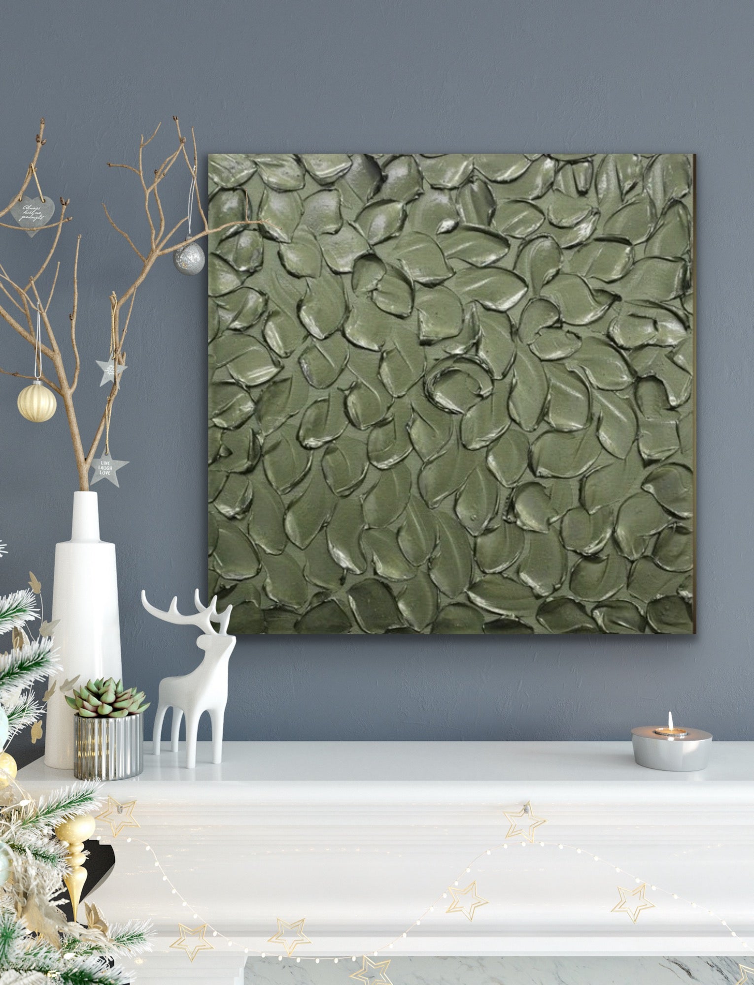 Green Grey Abstract Minimalist ORIGINAL Metallic Textured Painting palette knife Impasto, Abstract Wall Art -MADE2ORDER-Mix & match