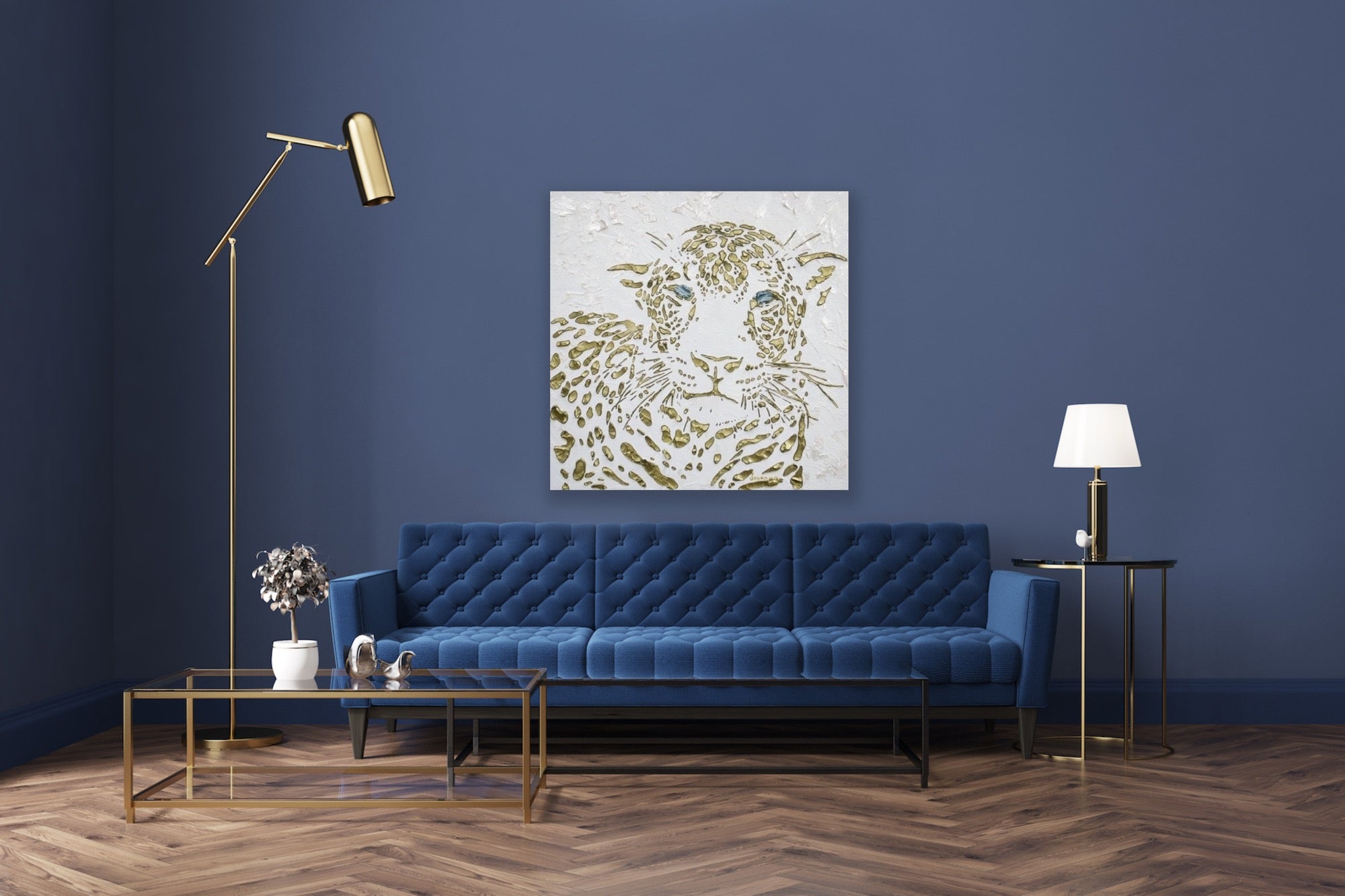 Original Leopard Painting MADE2ORDER Gold On White Textured Palette Knife Art
