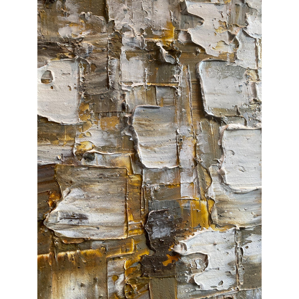 ORIGINAL Heavy Textured Large Abstract Minimalist painting Neutral Beige Gray Squares Geometric 60"x20" Palette knife Art- by Susanna Shap