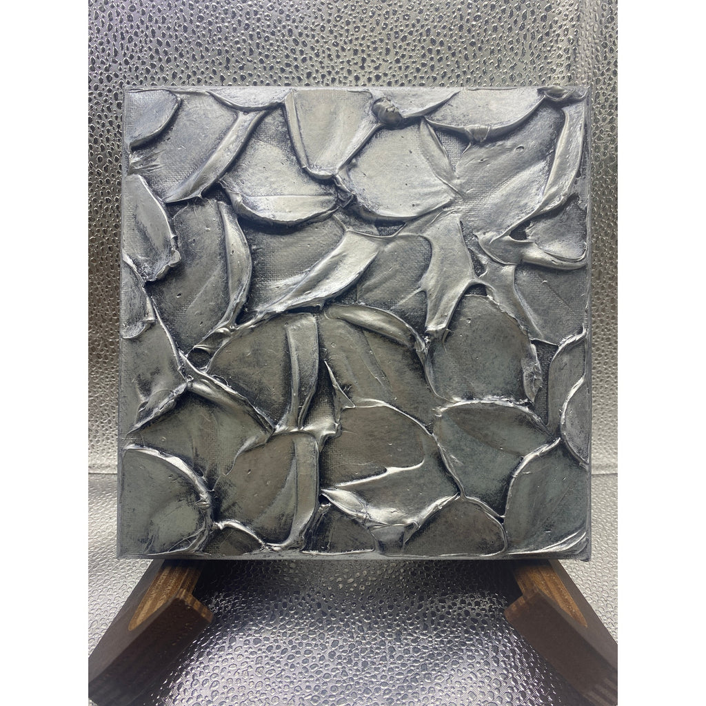 ORIGINAL Abstract Metallic Silver Textured painting, Palette knife Impasto Small 8" x 8"