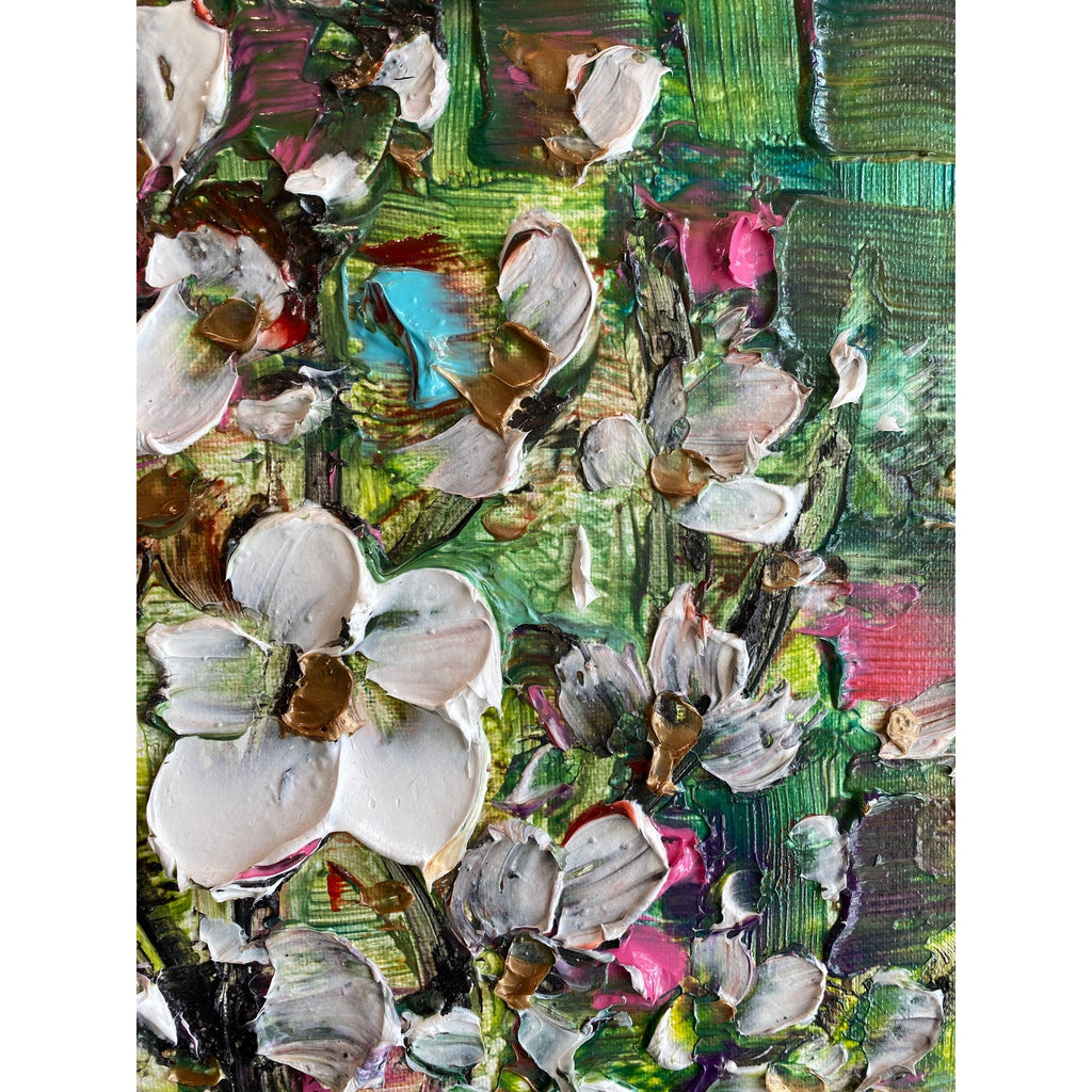 Original Palette Knife Cherry Blossom Painting, Textured Impasto Art (18"x24")