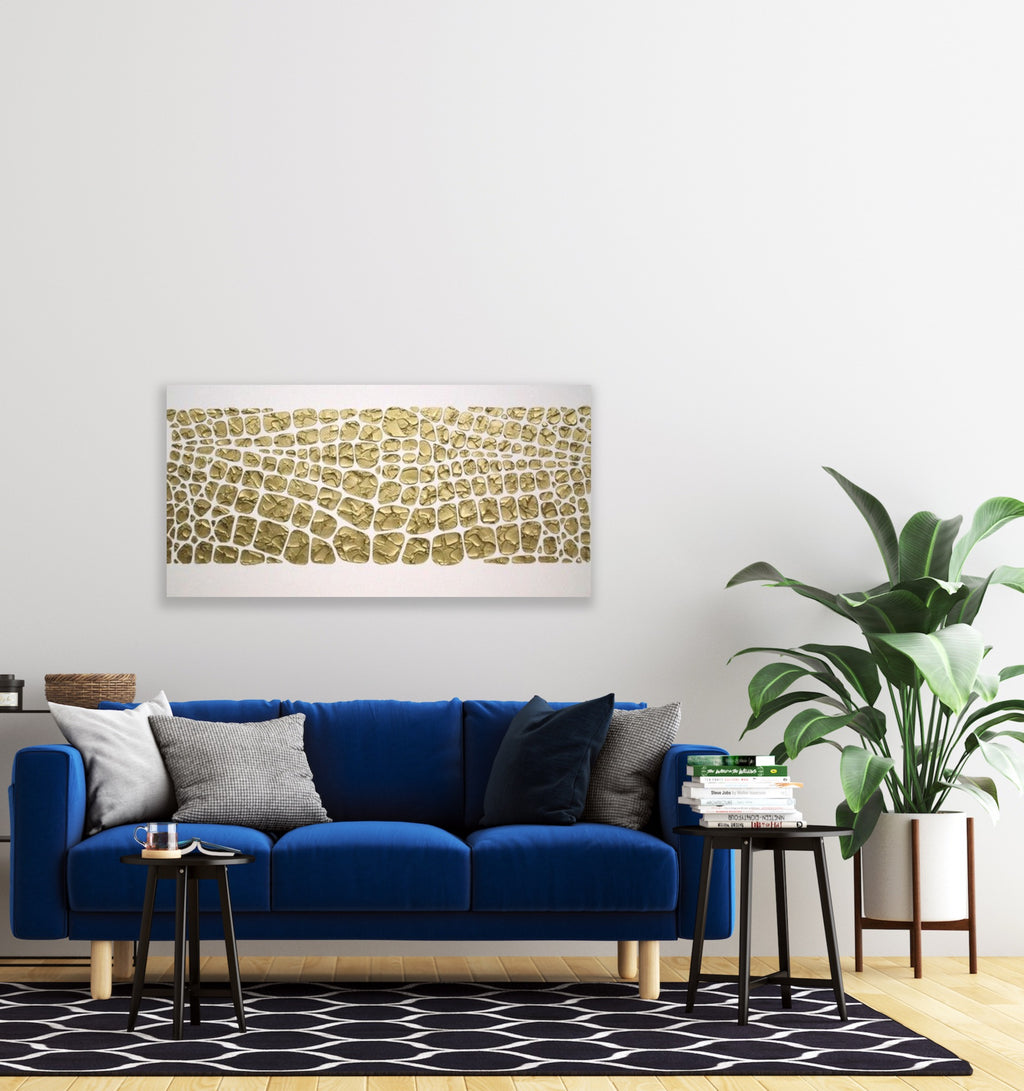 Original white and gold Textured Large Abstract Art MADE2ORDER Mosaic Painting (48”x24”)