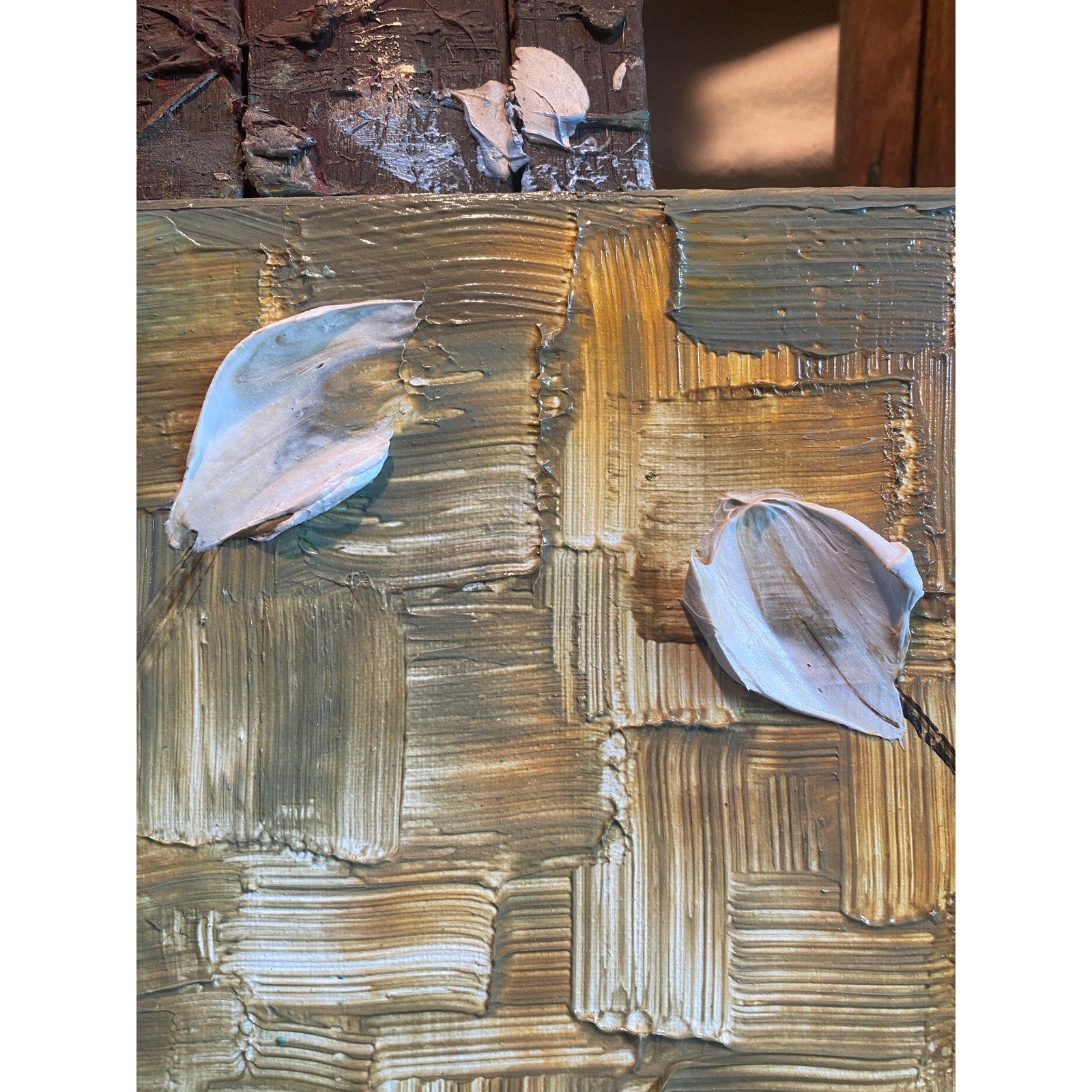 Large ORIGINAL white tulips painting, Abstract Landscape, Textured Palette knife Impasto Fine art by susanna shap (48"x24")