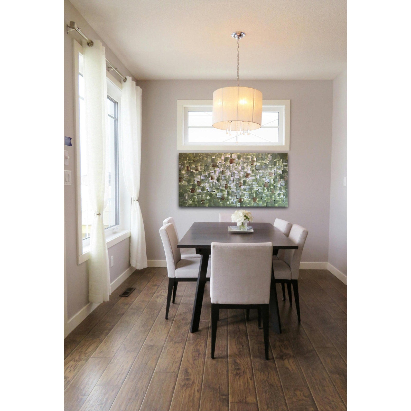 ORIGINAL Olive Green Large Abstract painting, Squares, Geometric Heavy Textured 48"x24" Palette knife Art- by Susanna Shap