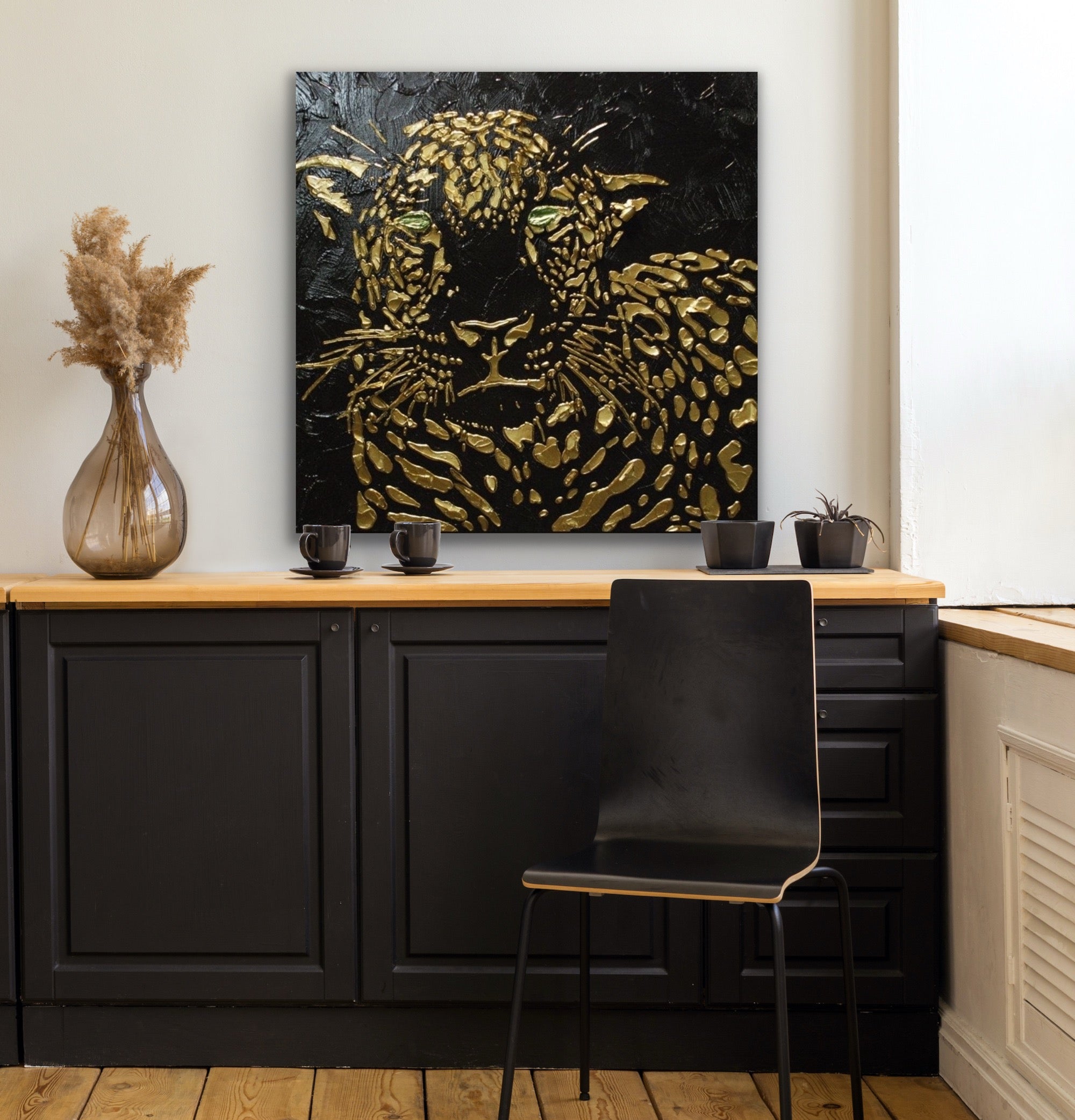 Original Abstract Leopard Painting Black Gold Palette Knife Impasto Textured Fine Art on Canvas - MADE2ORDER Mix&match