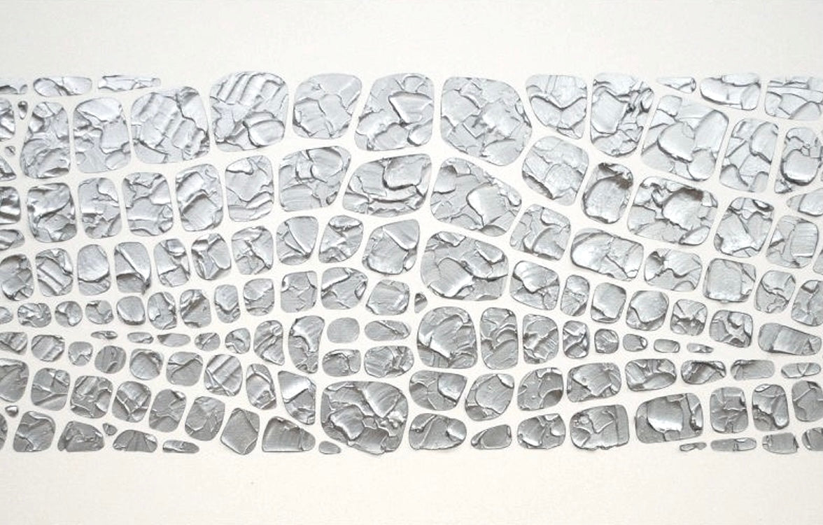 Original painting, metallic silver on white, Textured Large Abstract Art MADE2ORDER Mosaic Painting (48”x24”)