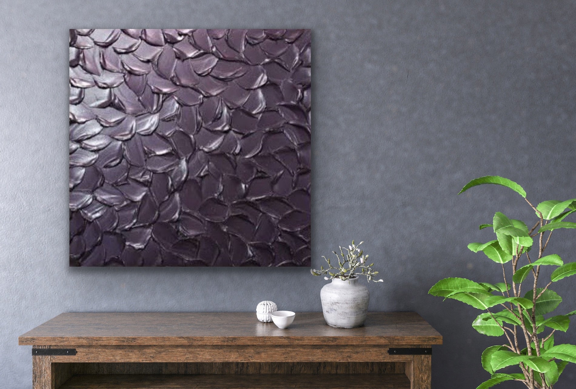 Lilac Smoky purple Abstract Minimalist ORIGINAL Metallic Textured Painting palette knife Impasto, Abstract Wall Art -MADE2ORDER-Mix & match