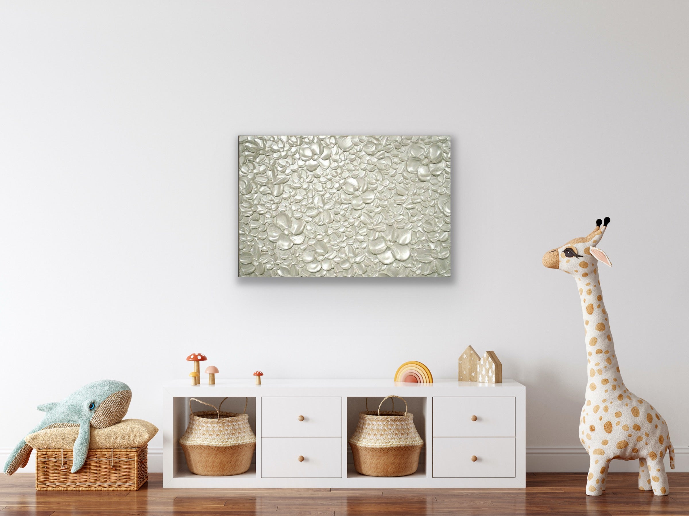 White pearl Blossoms Flowers Abstract Minimalist ORIGINAL Textured Painting palette knife Impasto, Abstract Wall Art -MADE2ORDER