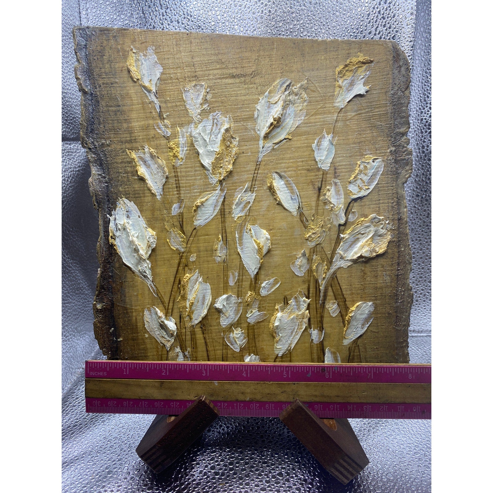 ORIGINAL White Gold Tulips landscape oil painting, Abstract Small Floral landscape oil painting, impasto on wood- by Susanna Shap