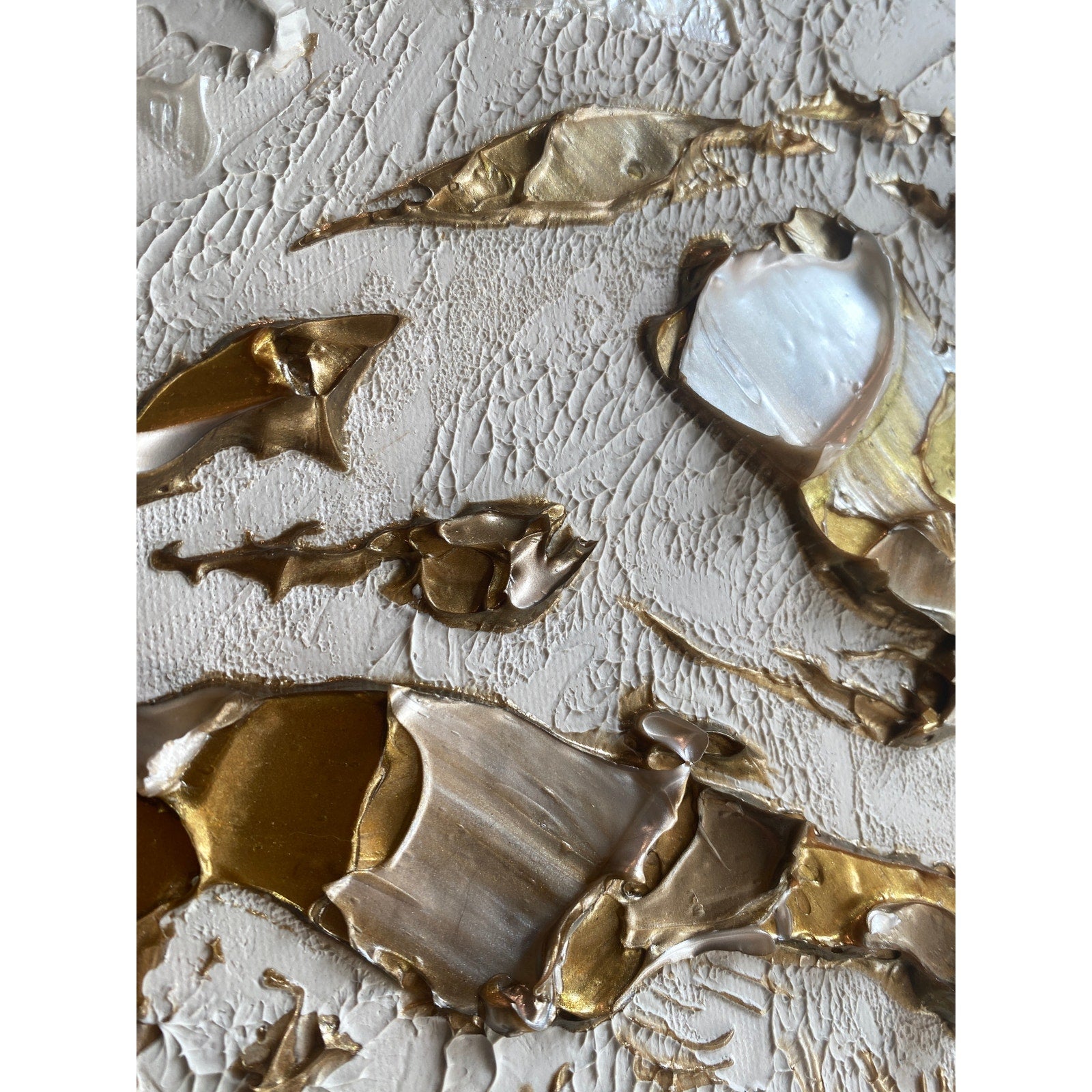 Turtle ORIGINAL Animal Art Abstract White & Gold Textured painting, Handmade Artwork Canvas wall art