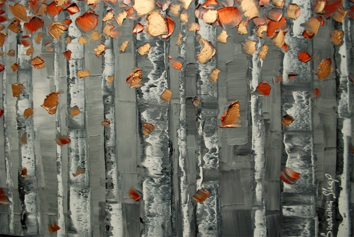 Original Copper Foliage Birch trees aspen Landscape Modern Abstract Impasto Textured painting palette knife art by susanna shap (MADE2ORDER)