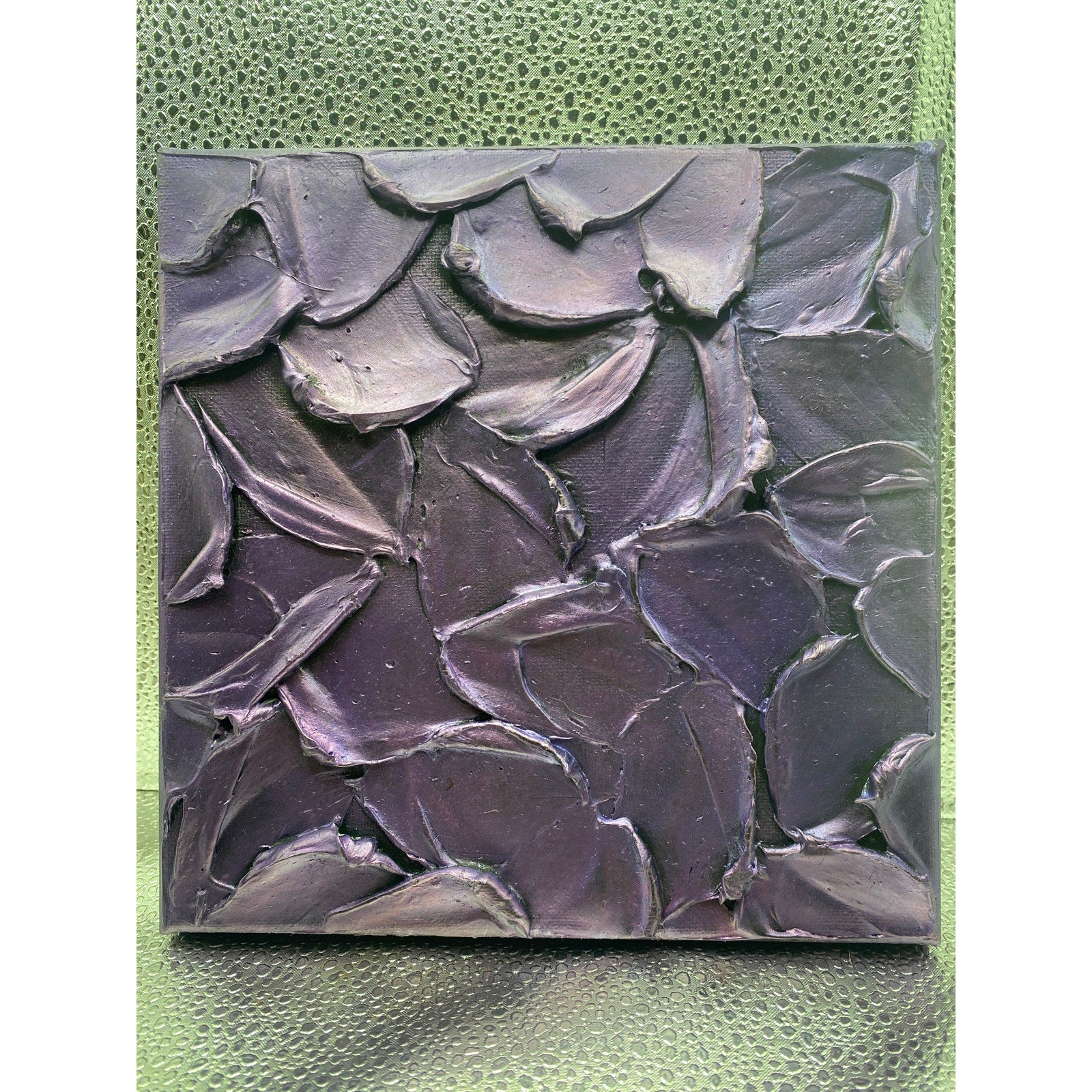 ORIGINAL Abstract Textured painting Metallic Amethyst Purple, Palette knife Impasto Small 8" x 8"